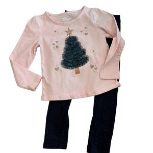 Epic Threads Girls 3T Christmas Tree Tulle Sparkle Top & Leggings Set Pink Black